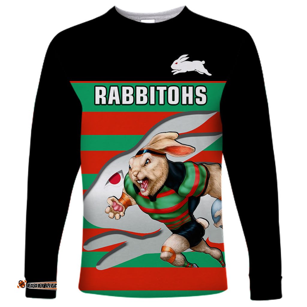 Custom Text And Number Rabbitohs Rugby Long Sleeve T-shirt Glory Glory Souths Unique
