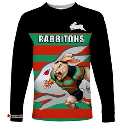 Custom Text And Number Rabbitohs Rugby Long Sleeve T-shirt Glory Glory Souths Unique