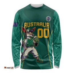 Custom Baseball Australia Long Sleeve T-shirt Go Champions Aussie Kangaroo Mascot