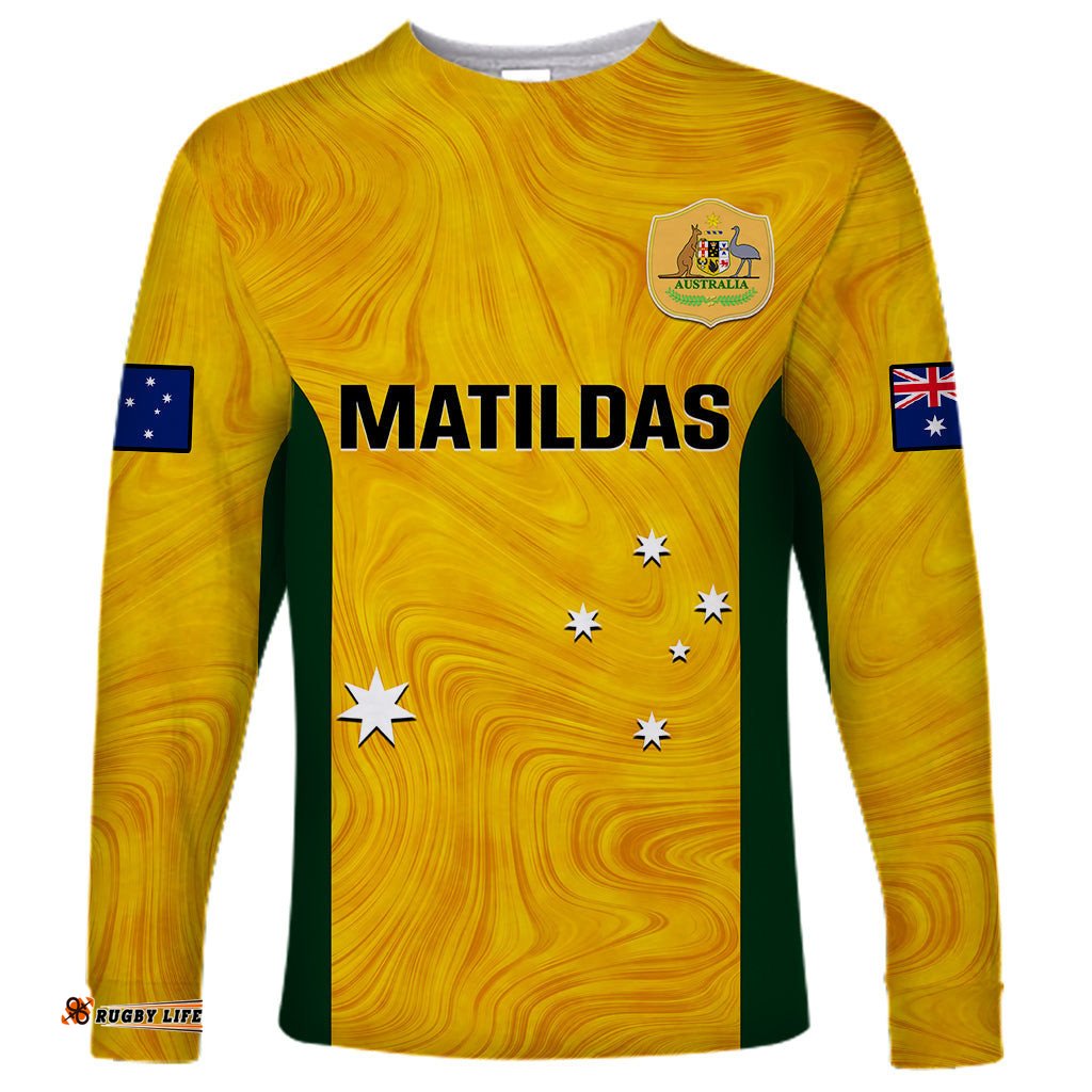 Personalised Australia Soccer Long Sleeve T-shirt Gold Matildas World Cup Go Champions