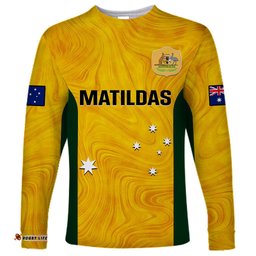 Personalised Australia Soccer Long Sleeve T-shirt Gold Matildas World Cup Go Champions
