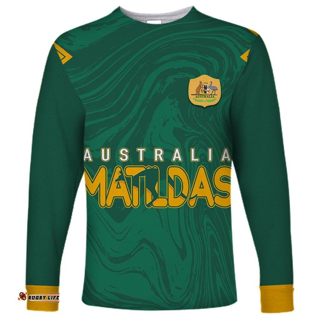 Personalised Aussie Matildas Long Sleeve T-shirt Women World Cup Marble Patterns Green