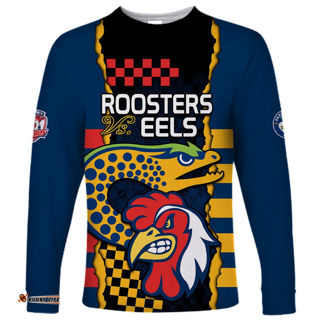 NRL Eels Combine Roosters Rugby Long Sleeve T-shirt Sporty Style