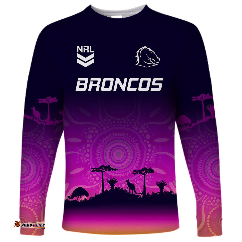 Custom NRL Broncos Long Sleeve T-shirt The Starry Night Indigenous Aboriginal