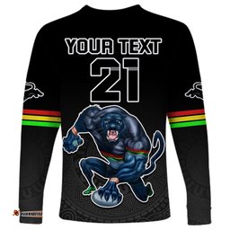 Custom Panthers Premier Long Sleeve T-shirt Mascot with NRL Trophy Black Version