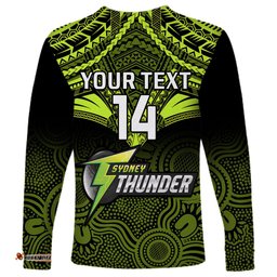 Custom Sydney Thunder Cricket Long Sleeve T-shirt Unique Indigenous Art Mix Polynesian Pattern