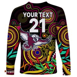 Custom Sea Eagles Rugby Aboriginal Art Long Sleeve T-shirt NAIDOC Indigenous Tribal
