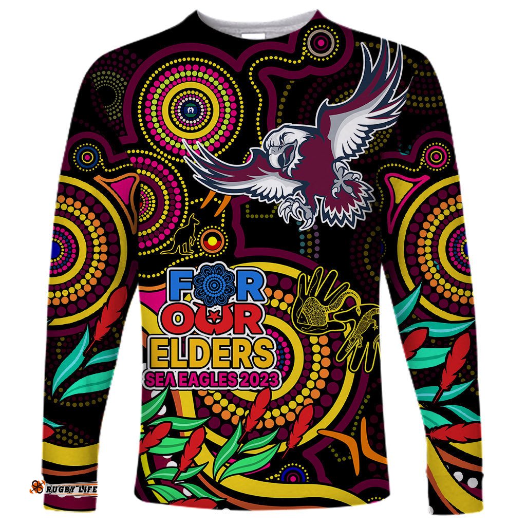Custom Sea Eagles Rugby Aboriginal Art Long Sleeve T-shirt NAIDOC Indigenous Tribal