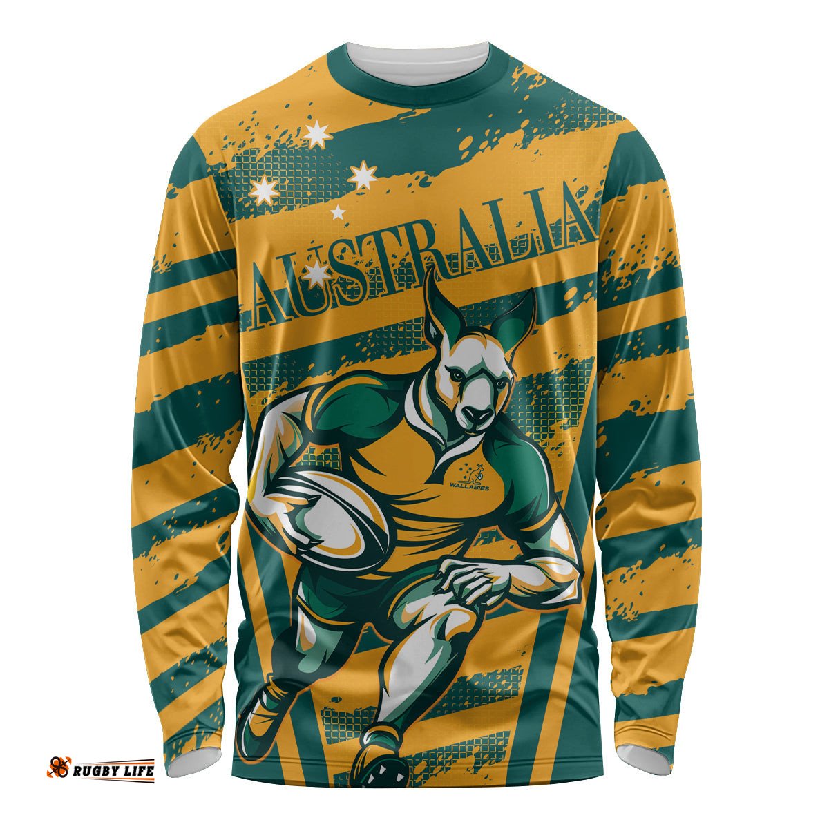 Custom Australia Rugby Long Sleeve T-shirt Wallabies Mascots Indigenous Aboriginal Version