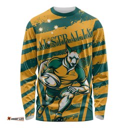 Custom Australia Rugby Long Sleeve T-shirt Wallabies Mascots Indigenous Aboriginal Version
