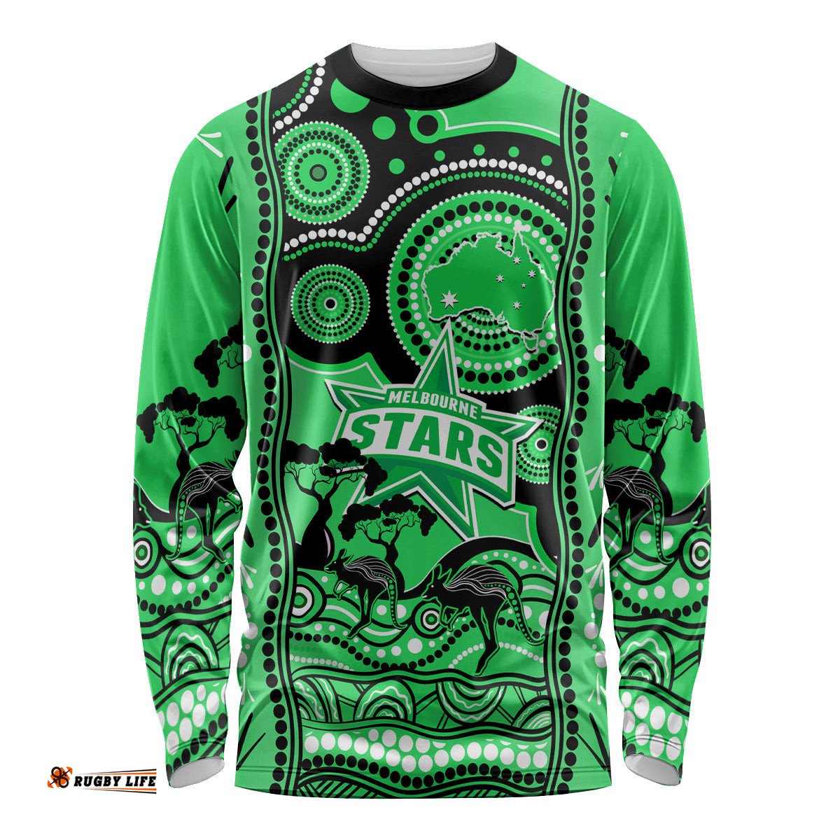 Melbourne Stars Cricket Long Sleeve T-shirt Happy Australia Day Aboriginal Art