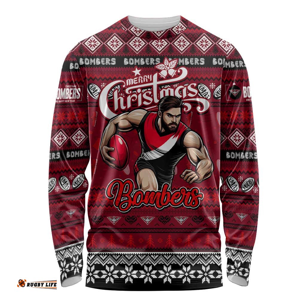 Personalized Bombers Football Xmas Long Sleeve T-shirt Australia AFL Mascot