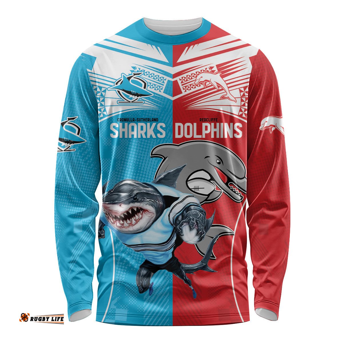 Custom Dolphins and Shark Long Sleeve T-shirt Together Sporty Style