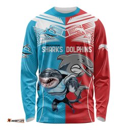 Custom Dolphins and Shark Long Sleeve T-shirt Together Sporty Style