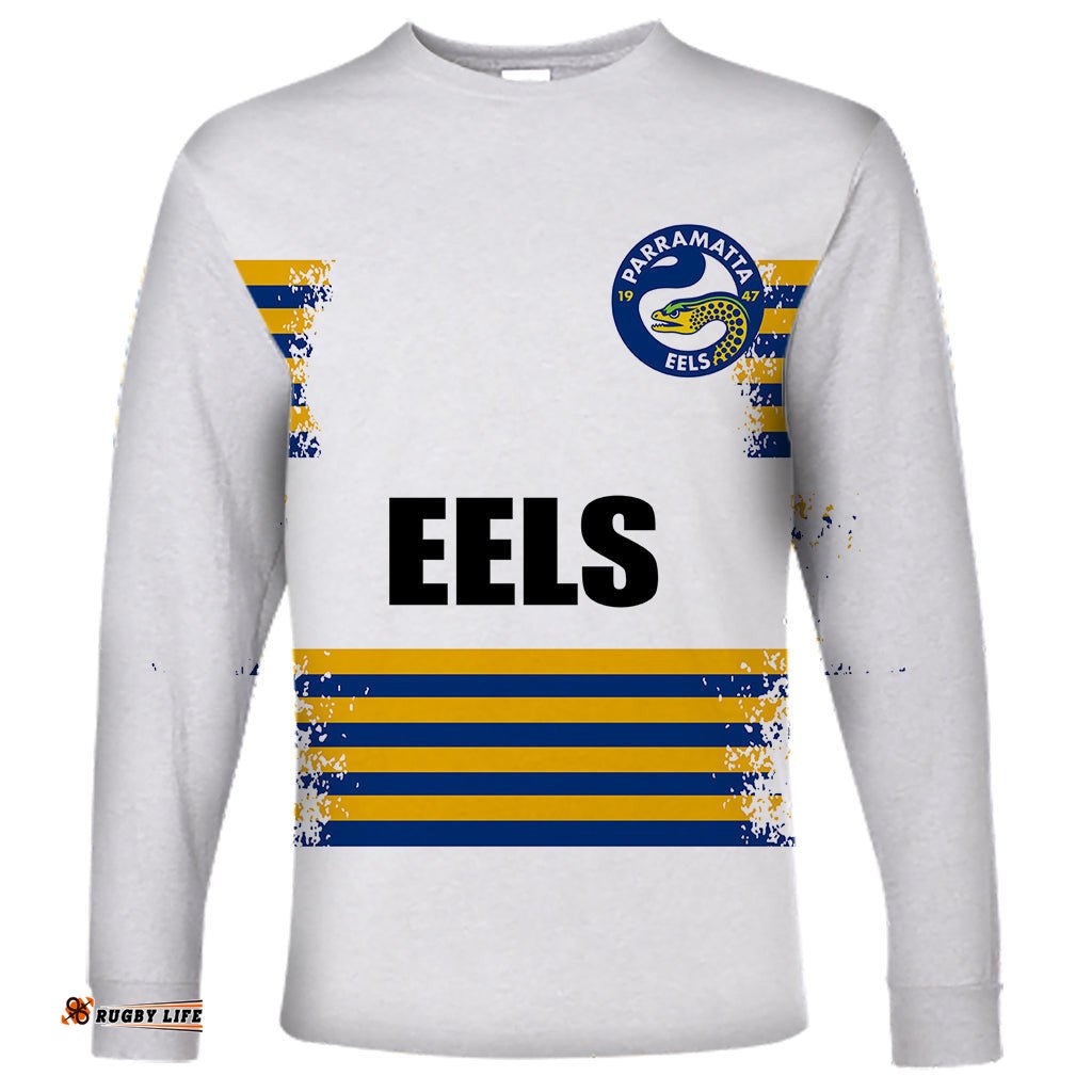 Custom Personalised And Number EELS NRL Long Sleeve T-shirt Simple White Style