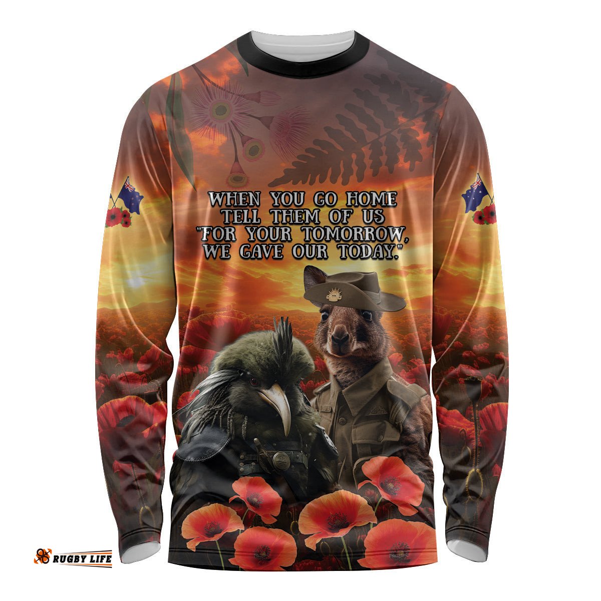 Kangaroo and Kiwi Soldier ANZAC Long Sleeve T-shirt The Last War Memorial