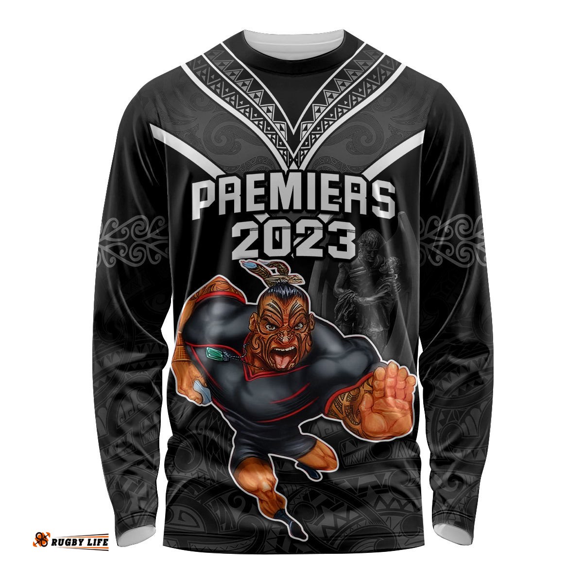 Warriors Permier Long Sleeve T-shirt The Wahs Mascot with Maori Tattoo