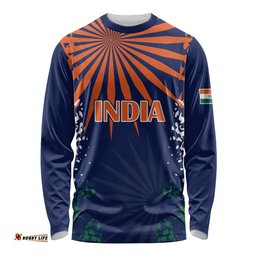 India Cricket Long Sleeve T-shirt Bharat Simple Flag Style
