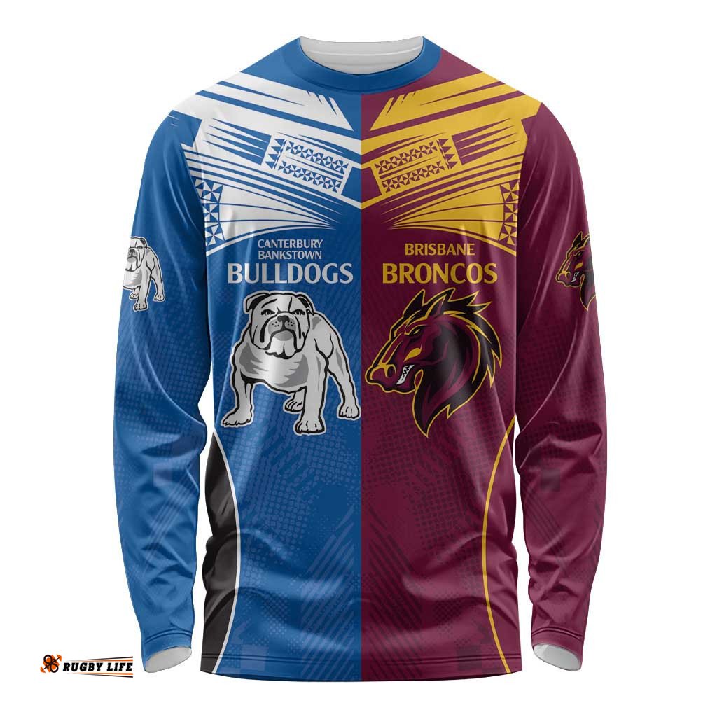 Custom Broncos Bulldogs Long Sleeve T-shirt NRL Tribal Half Style