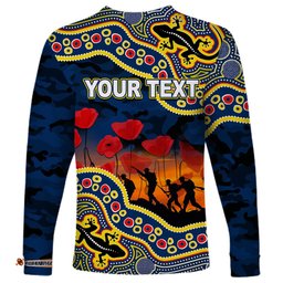 Custom Personalised Anzac Day NRL Cowboys Long Sleeve T-shirt Aboriginal Lizard Patterns