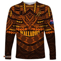 Custom Wallabies Rugby Long Sleeve T-shirt Polynesian and Aboriginal Special Orange Version