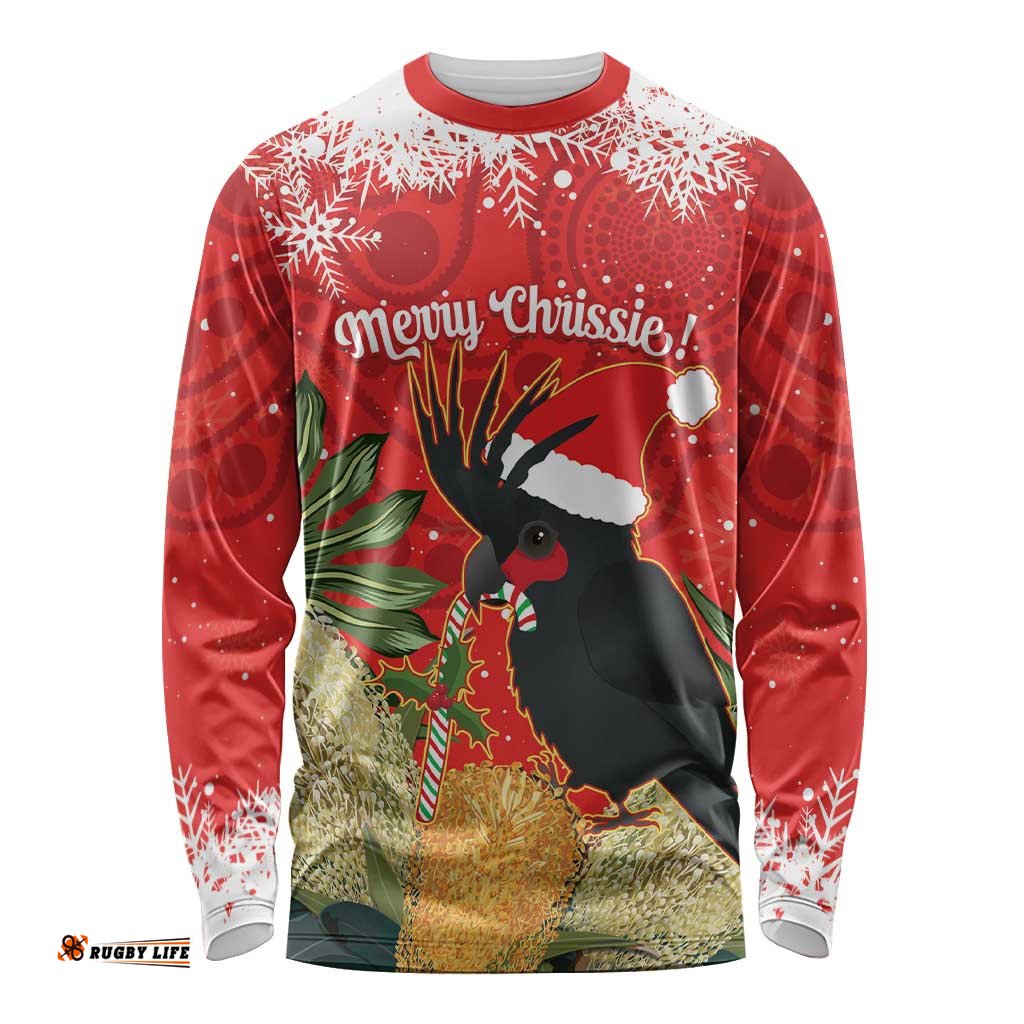 Personalised Palm Cockatoo Australia Christmas Long Sleeve T-shirt Merry Chrissie Banksia Flowers
