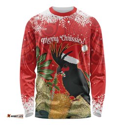 Personalised Palm Cockatoo Australia Christmas Long Sleeve T-shirt Merry Chrissie Banksia Flowers