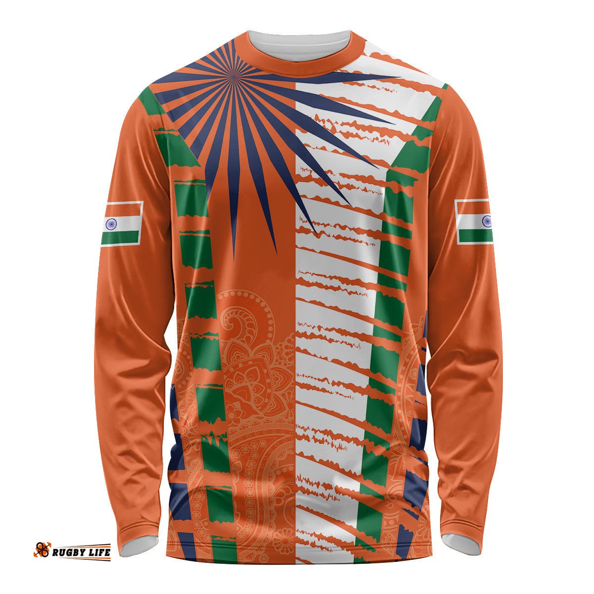 Personalised India Long Sleeve T-shirt Raising Sun Indian Pattern Mandala Murals