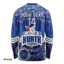 Custom North Melbourne Football Christmas Long Sleeve T-shirt Merry Xmas Mix Aboriginal Art