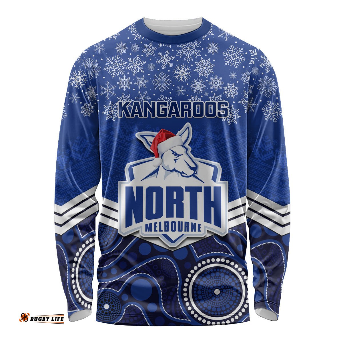 Custom North Melbourne Football Christmas Long Sleeve T-shirt Merry Xmas Mix Aboriginal Art