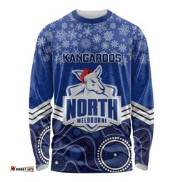 Custom North Melbourne Football Christmas Long Sleeve T-shirt Merry Xmas Mix Aboriginal Art