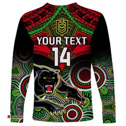 Personalised Panthers Rugby Long Sleeve T-shirt Penrith 1966 Aboriginal Mix Polynesian Pattern