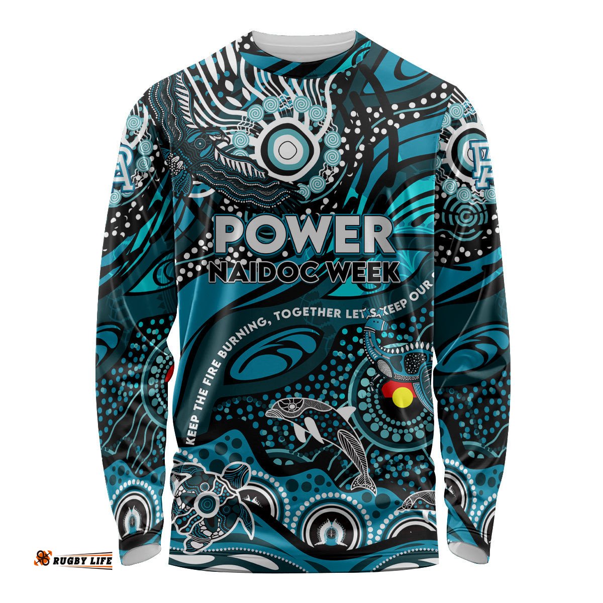 Custom NAIDOC Week 2024 Power Long Sleeve T-shirt Aboriginal Animals Keep The Fire Burning