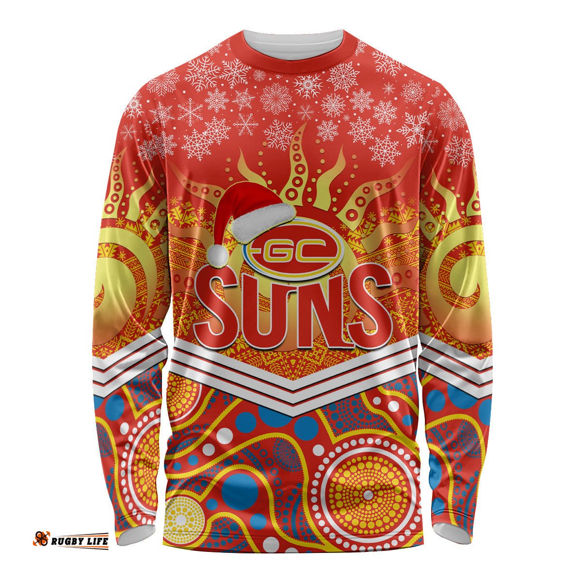 Custom Suns Football Christmas Long Sleeve T-shirt Merry Xmas Mix Aboriginal Art