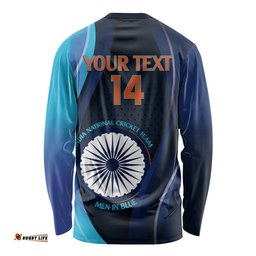 Custom India Cricket Long Sleeve T-shirt 2024 World Cup Go Men in Blue