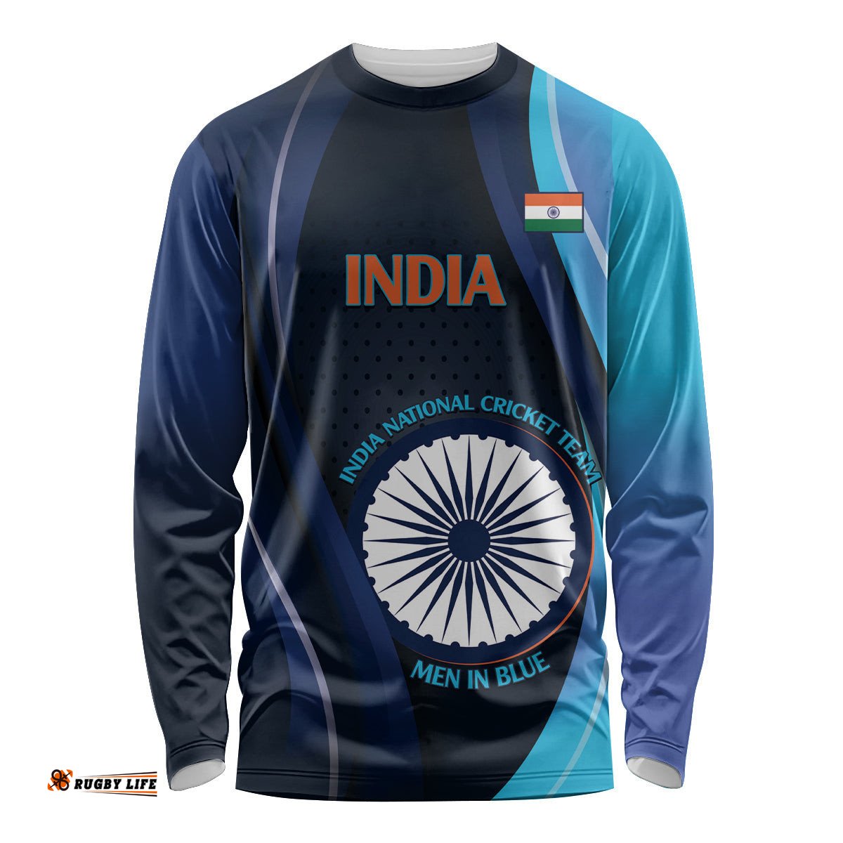 Custom India Cricket Long Sleeve T-shirt 2024 World Cup Go Men in Blue