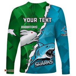 Personalised Sharks and Rabbitohs Rugby Long Sleeve T-shirt Sporty Version