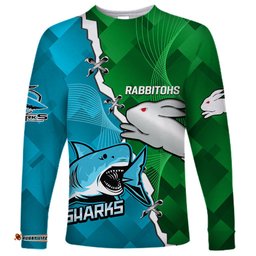 Personalised Sharks and Rabbitohs Rugby Long Sleeve T-shirt Sporty Version