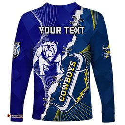 Custom Personalised Bulldogs Mix Cowboys Rugby Long Sleeve T-shirt Sporty Style