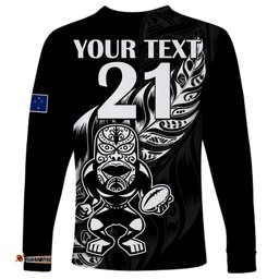 Custom Text And Number New Zealand All Black Rugby Long Sleeve T-shirt