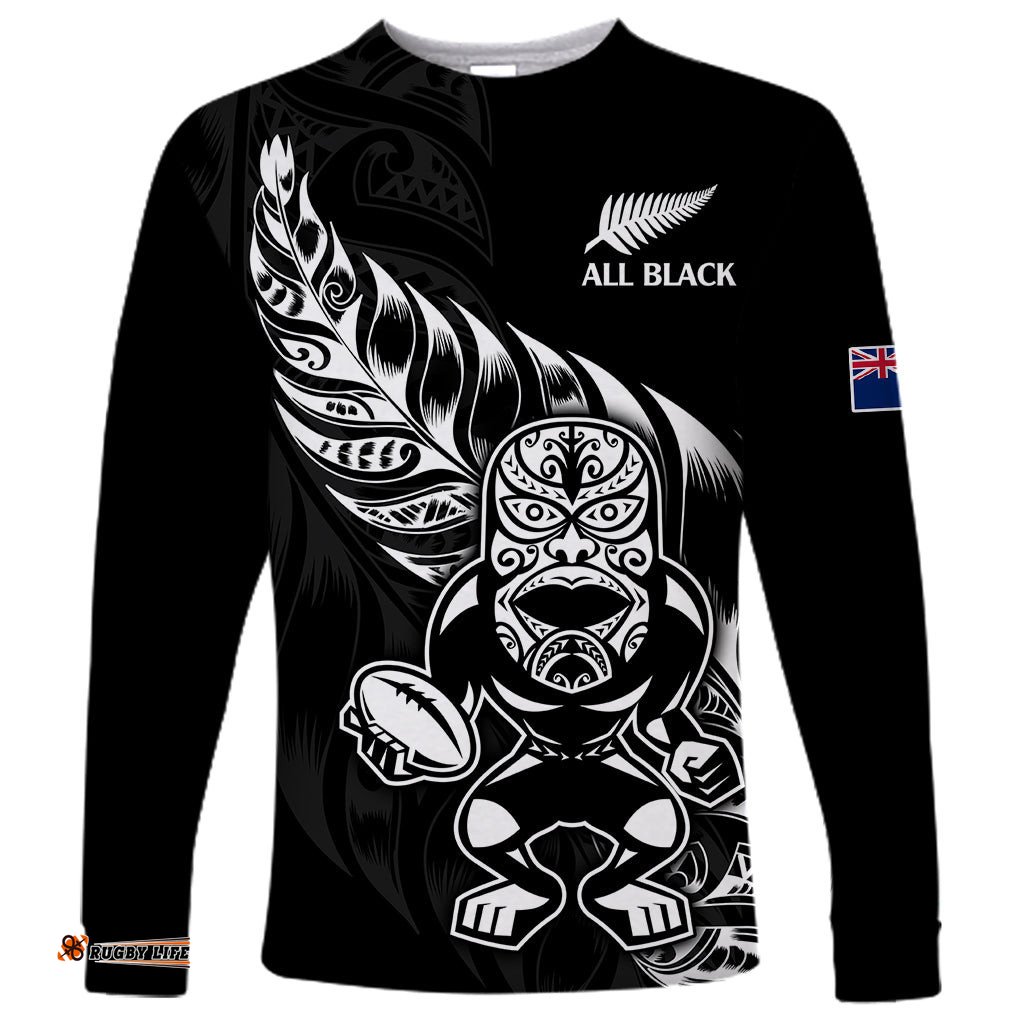 Custom Text And Number New Zealand All Black Rugby Long Sleeve T-shirt