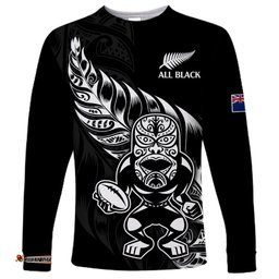 Custom Text And Number New Zealand All Black Rugby Long Sleeve T-shirt