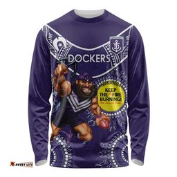 Custom AFL Dockers NAIDOC Week Long Sleeve T-shirt Keep The Fire Burning Indigenous Art