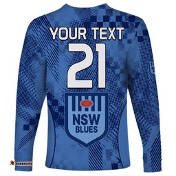 Custom Text And Number NSW Blues Rugby Long Sleeve T-shirt Origin New South Wales Sporty Style