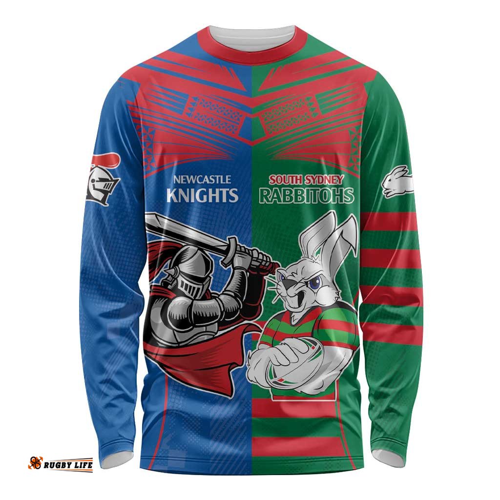 Custom Knights and Rabbitohs Mascot Together Long Sleeve T-shirt