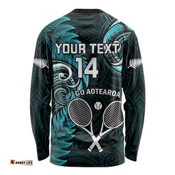 Custom New Zealand Tiki Tennis Long Sleeve T-shirt 2024 Aotearoa Tenehi Maori Silver Fern Turquoise