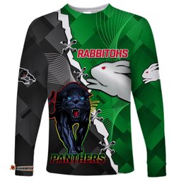 Custom Personalised Rabbitohs Mix Panthers Rugby Long Sleeve T-shirt Sporty Style