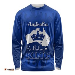 Personalised Australia King Birthday Long Sleeve T-shirt Australian Map With Crown Blue Version