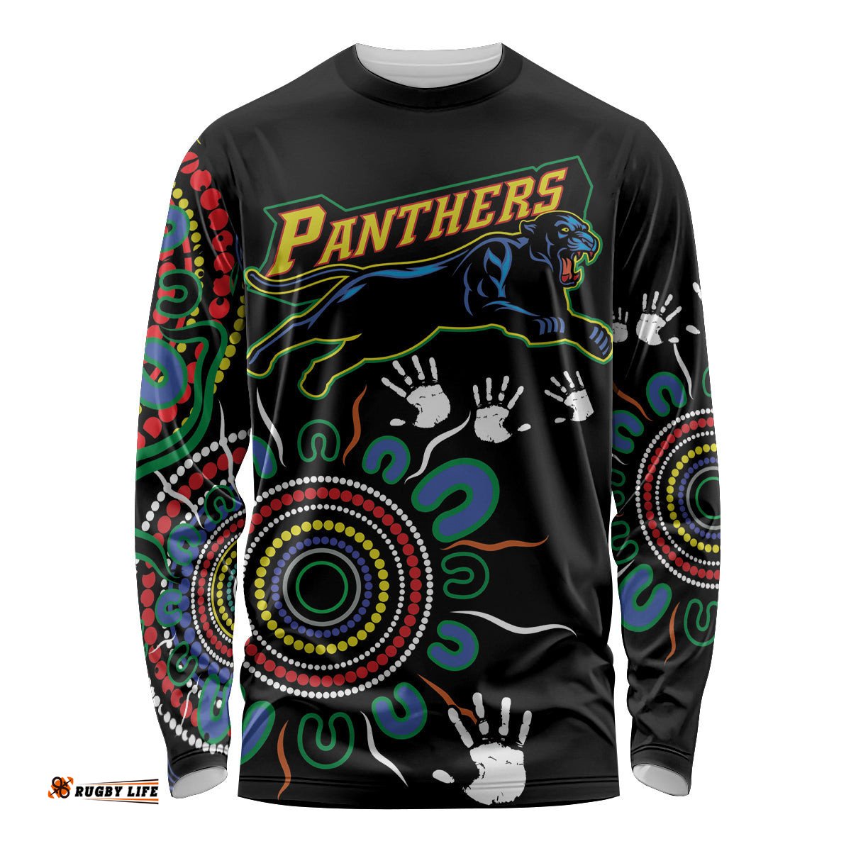 Personalised Panthers Aboriginal Dot Long Sleeve T-shirt Go the Mighty Panthers