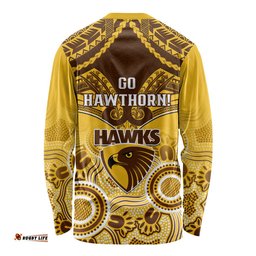 Hawthorn Football Long Sleeve T-shirt Hawks Aboriginal Mix Polynesian Pattern